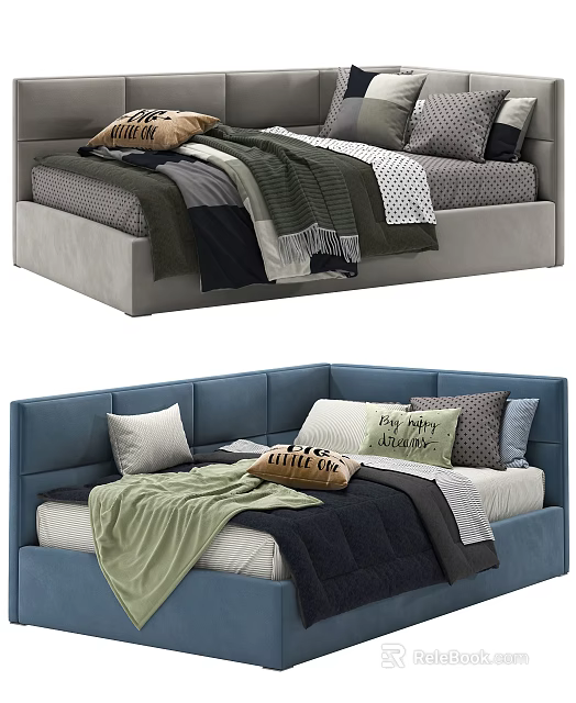 Modern Upholstered Bed Designs With Colorful Pillows And Soft Blanket Layers 3d model 