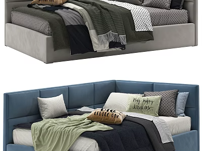 Modern Upholstered Bed Designs With Colorful Pillows And Soft Blanket Layers 3d model