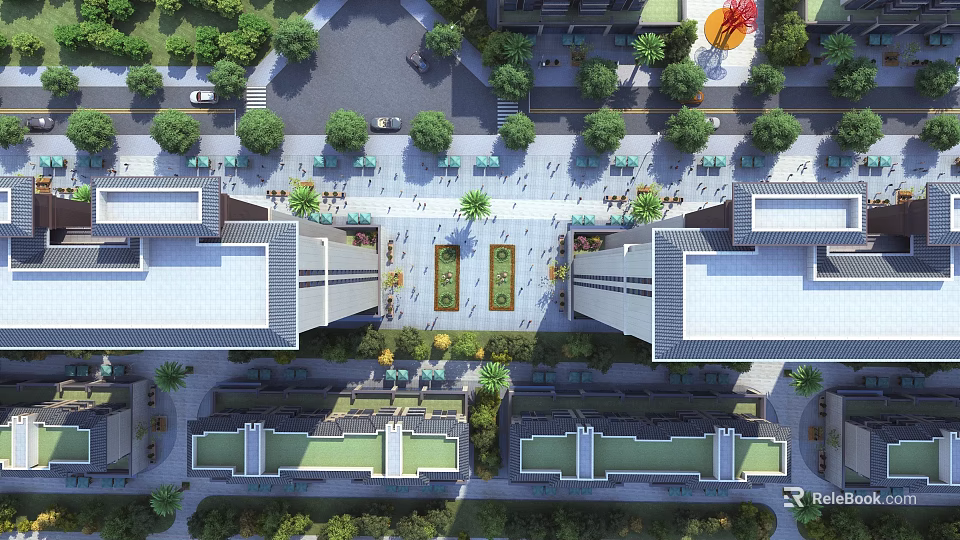 Aerial Planning of Modern Urban Area with Buildings Greenery Roads and Squares 3d model 