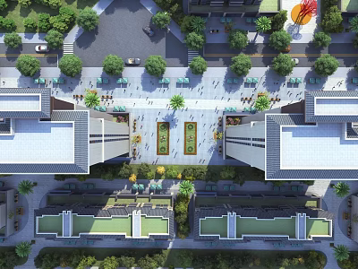 Aerial Planning of Modern Urban Area with Buildings Greenery Roads and Squares 3d model