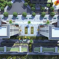 Aerial Planning of Modern Urban Area with Buildings Greenery Roads and Squares