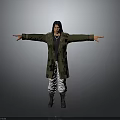 Man Wearing Green Coat Dark Inner Shirt With Arms Outstretched Against Gray Background
