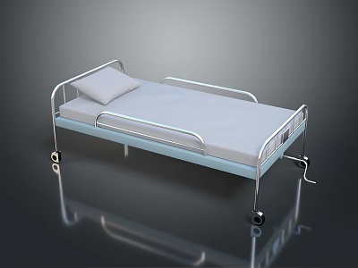 Medical Bed With Metal Frame Mattress Pillow And Wheels For Medical Facility Use 3d model