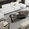 Modern Elegant Living Room Sofa Coffee Table Set Featuring White Sofa And Dark Coffee Table 3d model