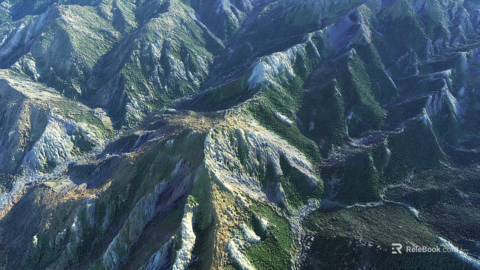 Aerial View Of Mountain Landscape With Green Vegetation And Rolling Hills 3d model 