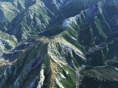 Aerial View Of Mountain Landscape With Green Vegetation And Rolling Hills 3d model
