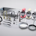 Complete Kitchenware Set with Stainless Steel Sink Faucets Mixers Pans Knives and Multicolor Design
