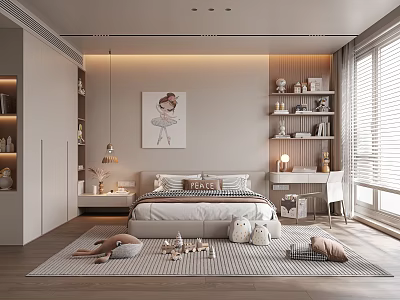 Modern Children's Room Interior With Bed Toys Bookshelf And Decorative Painting 3d model