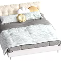 Double Bed With Padded Headboard Leaf Patterned Quilt Cloud Shaped Pillows And White Frame 3d model
