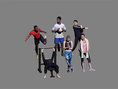 Group of People Engaged in Various Fitness Exercises With Sports Equipment 3d model