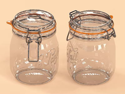 Transparent Glass Spice Jars with Metal Clasp and Orange Silicone Seal 3d model