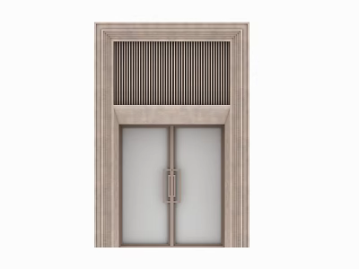 Classic Wooden Entrance Door With Double Glass Panels And Top Lattice Design 3d model