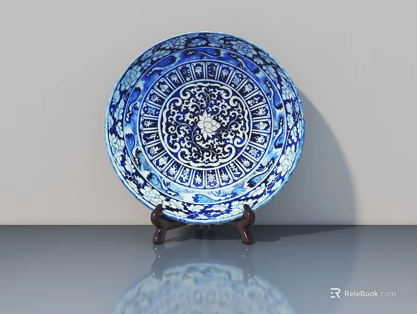 Blue And White Porcelain Pattern Hinged Door For Home Interior Decoration 3d model