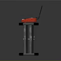 Red Electronic Musical Keyboard on Metal Stand with White and Black Keys