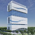 Modern Office Building With Glass Curtain Walls Wavy Facade And Landscaped Surroundings