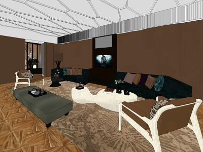 Modern Living Room Sofa and Coffee Table Set With Cushions Accent Chairs and Area Rug 3d model