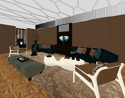 Modern Living Room Sofa and Coffee Table Set With Cushions Accent Chairs and Area Rug 3d model