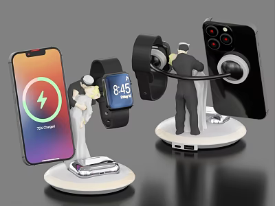 Multi Device Charging Stand For Smartphone Smartwatch With Miniature Figure And Charging Ports 3d model