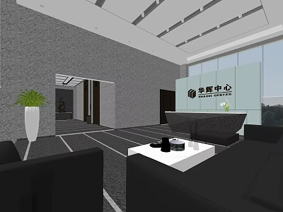 Modern Hotel Lobby Interior Design With Reception Desk Sofa And Green Plant 3d model