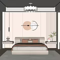 Modern Bedroom Interior With Minimalist Bed Round Mirror Chandelier And Window Blinds