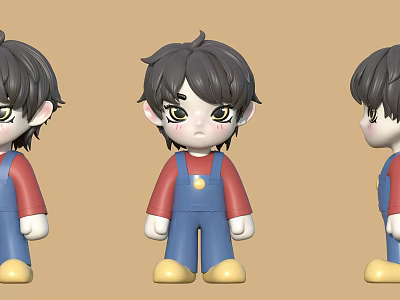 Game Movie Character 3D Model Design with Pointed Ears Red Shirt Blue Overalls Yellow Shoes 3d model