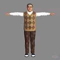 Man with Outstretched Arms Wearing White Shirt Brown Argyle Vest Brown Pants Against Gray Background
