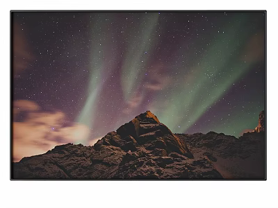 Starry Night Sky With Green Aurora Over Snowy Mountain Peaks 3d model