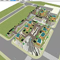 Modern Commercial Street Interior Design With Wooden Structure Greenery Pedestrians And Open Walkway