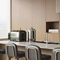 Modern Kitchen Counter With Toaster Kettle And Wooden Cabinets For Home