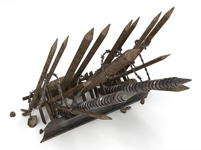Ancient Weathered Architectural Components With Wooden Metal Structures And Worn Surfaces 3d model
