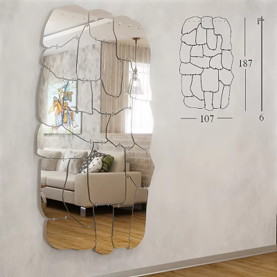 Cracked Design Decorative Mirror Reflecting Living Room Sofa And Artwork With Dimensions 3d model