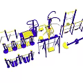 Outdoor Sports Equipment Collection Featuring Purple Yellow Swings Parallel Bars and Seesaw