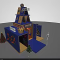 Blue China Pavilion Exhibition Booth With 2023 Sign Christmas Trees And Figure Model