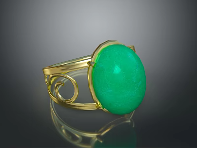 Elegant Gold Ring With Oval Green Gemstone And Curved Band Design 3d model