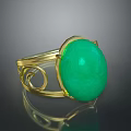 Elegant Gold Ring With Oval Green Gemstone And Curved Band Design