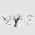 Modern Round Glass Dining Table With White Curved Chairs Set Design 3d model