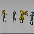Four Different Cartoon Characters With Various Hairstyles Colorful Outfits Standing On Gray Background With Reflections