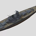 Detailed Battleship Warship Model With Gray Hull Deck Turret And Mast