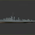 Detailed Vintage Military Gray Warship Model With Upper Structure Chimney Antenna On Reflective Surface