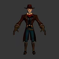 3D Cowboy Style Character Model Wearing Brown Coat Blue Pants Leather Gloves And Red Scarf