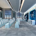 Modern Conference Hall Interior With Stage Podium White Chairs And Large Screen