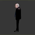 Elderly Man Character as Living Being in Suit With Glasses Arms Outstretched Against Gray Background