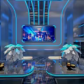 Modern KTV Lounge Interior With Neon Lights And Large Screen 3d model
