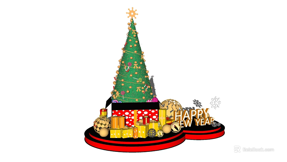 Festive Christmas Photo Spot With Decorated Tree Gifts And Happy New Year Sign 3d model 