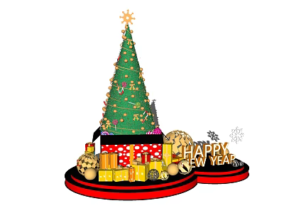 Festive Christmas Photo Spot With Decorated Tree Gifts And Happy New Year Sign 3d model