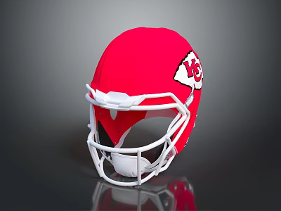 Red American Football Helmet As Sports Equipment With White Facemask And Team Logo 3d model