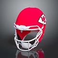 Red American Football Helmet As Sports Equipment With White Facemask And Team Logo