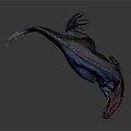 Realistic Blue Dinosaur 3D Model Featuring Red Crest Standing Pose And Textured Skin