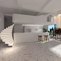 Modern Clothing Store Interior With White Hanging Racks Decorative Plants And Wooden Seats
