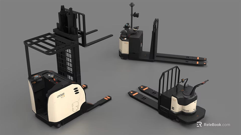 Industrial Forklift Equipment Featuring Various Electric Pallet Trucks And Stacker Models 3d model 